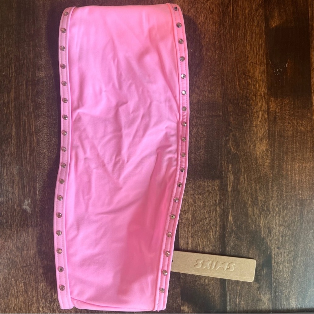 SKIMS Light Pink Rhinestones Bandeau Bikini Top - Picture 7 of 10